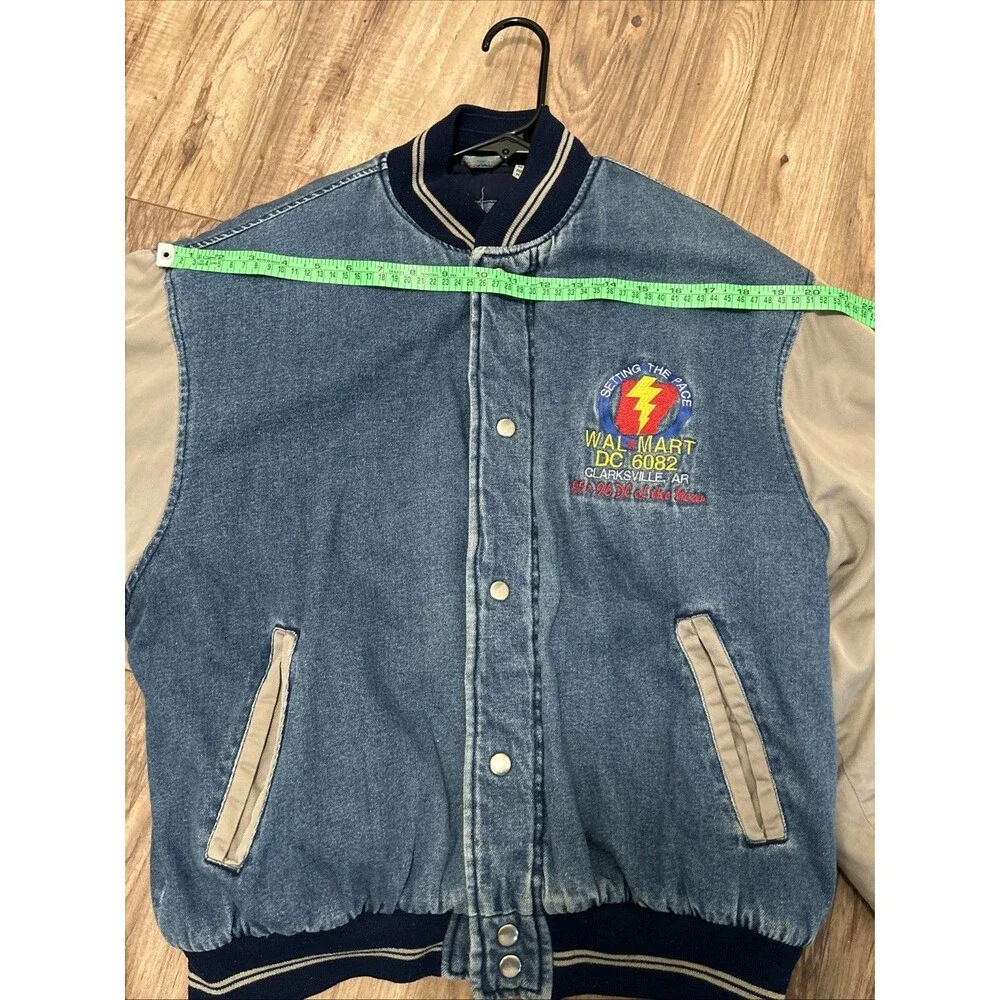 Vintage 90s Canyon Guide Outfitters Wal Mart Varsity Jacket Medium Denim Snap - Picture 15 of 16